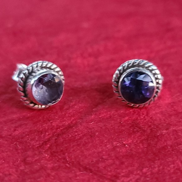 Iolite Stud Earrings-Business Casual Jewelry-Unisex Earrings - Picture 2 of 3